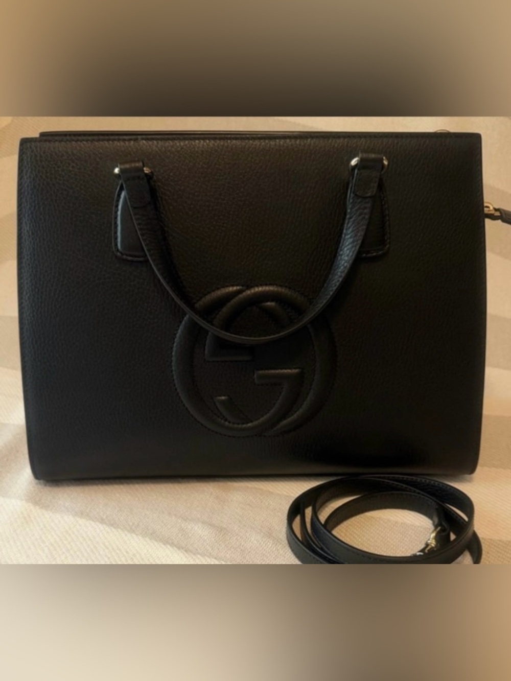 Gucci Black Embossed GG Leather Shoulder Bag